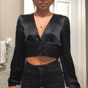 Cropped Zara Black Satin Blouse